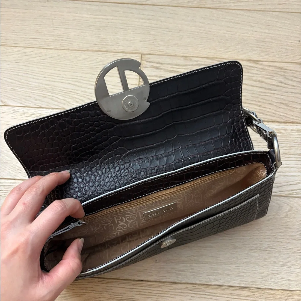 Charles David Dark Brown Croc-Embossed Shoulder Bag with Silver Hardware - Picture 3 of 5